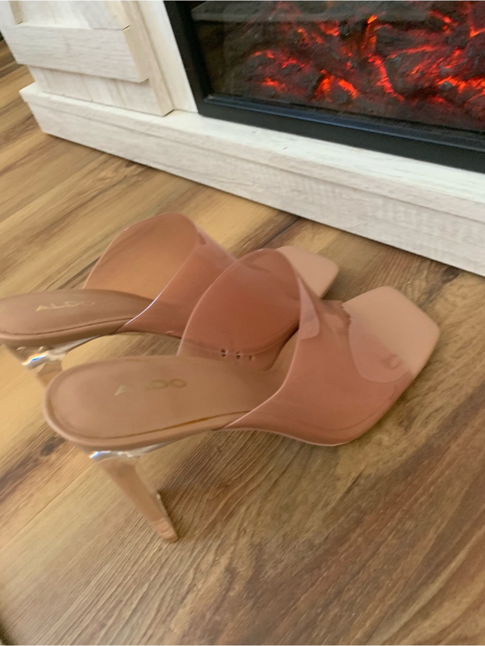 Aldo Blush Nude Clear Strap High Heel Mules